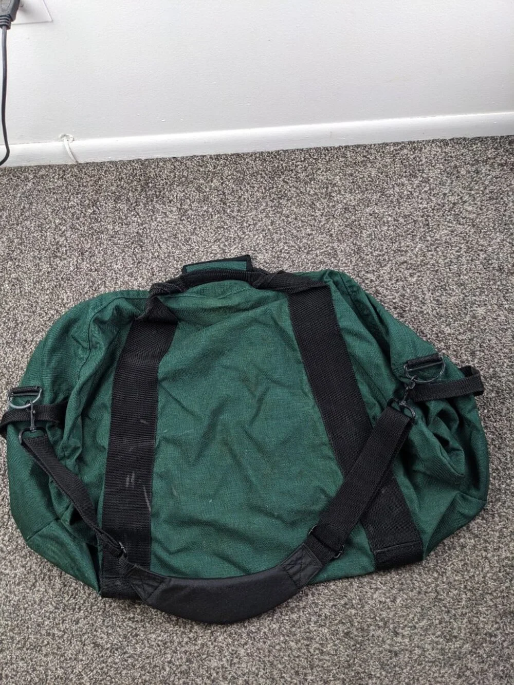Vintage 90s Eddie Bauer Duffle Bag Canvas Double Strap Green Gym Travel 29L